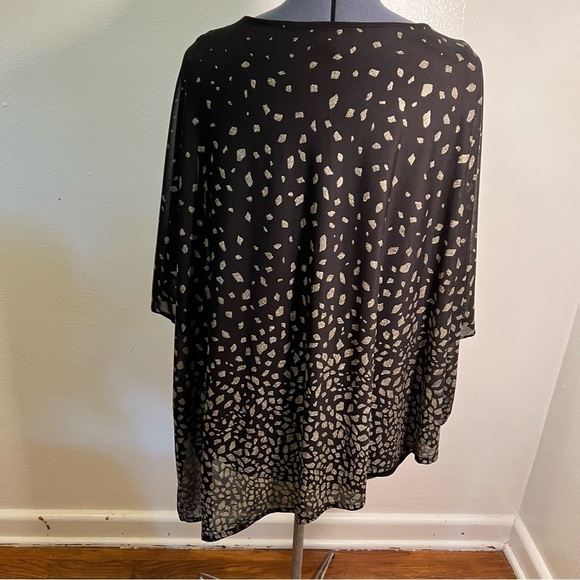 JM Collection Batwing Asymmetric Blouse Black Gold - Picture 8 of 12